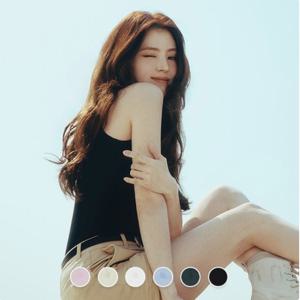 여성 여름 립 스판 슬림핏 U넥 솔리드 한소희 탱크탑 민소매 나시 325530