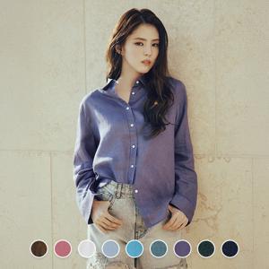 여성 여름 쿨 썸머 내츄럴 한소희 린넨100% 긴팔 마 남방 셔츠 345518
