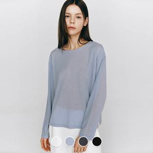 여성 여름 라운드넥 시스루 커버업 긴팔 시어 티셔츠 325548