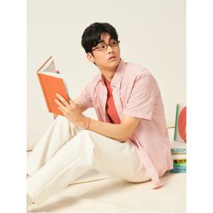 강연 시어서커 변형 핀 스트라이프 반소매 셔츠  레드 (BC5465C436)