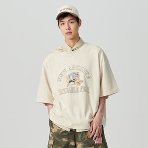 [최초가 73,000원] [COLLECTION LINE] 빈티지 프린트 디테일 피그먼트 워싱 반팔 티셔츠 아이보리