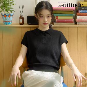 (최초가52,000원) 린넨 블렌디드 카라 니트 풀오버_블랙
