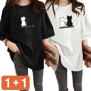 [브리치] 코키코키 /  1+1  당일출고 냥냥이 박스 반팔티 오버핏 캐주얼