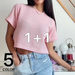 [브리치]  /  1 + 1상품  얇은 니트 기본 라운드 크롭 루즈핏 반팔티 5color