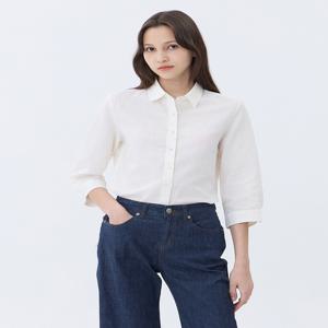[헤지스 여성] [[24SS]] WSSH4B308WT [린넨][BEST][스테디셀러]화이트 스트레치 린넨혼방 7부소매