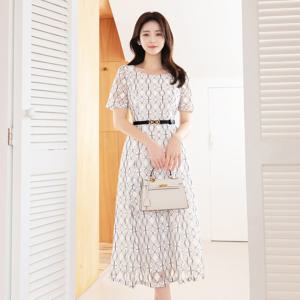뉴아드 벨티드 플레어 레이스 원피스 빅사이즈/오피스룩/하객룩