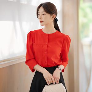 (~XXL까지) 엘모라 라운드넥 퍼프 슬리브 블라우스 여름 데일리룩 오피스룩 데이트 모임 미시 빅사이즈