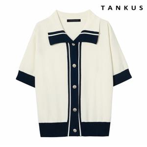 정상가:59,000원 ㅣ 카라넥 배색 반팔 니트 가디건 (TX2CD012L0)