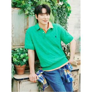[빈폴솔솔니트] 케이블 칼라넥 니트  애플 그린 (BC5451C40K)