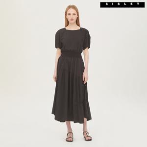 니트 패치 셔링 롱 원피스 SAOPC9431_BK