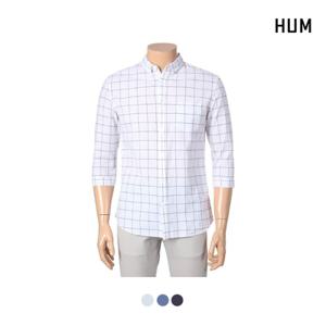 [HUM]남)코튼린넨 윈도우 체크 7부 셔츠(FHNMCSS122P)