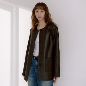 램스킨 라운드 넥 하프 자켓 [다크브라운]