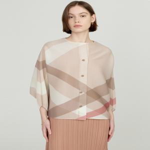 닥스 여성 DLJA5BP23I2 [D-PLEATS] 베이지 사선 체크 7부 소매 가디건 겸용 플리츠 자켓
