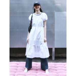 코튼 반소매 롱 원피스  화이트 (355471LY11)