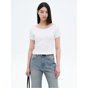 아일렛 세미 크롭 반소매 티셔츠  화이트 (355442LY21)