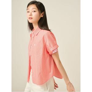 [25SS]코튼 혼방 깅엄 체크 반소매 셔츠  레드 (BF5465C036)