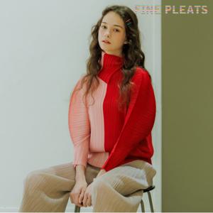 [FINE PLEATS] 피네 플리츠 배색 터틀 탑 핑크_레드