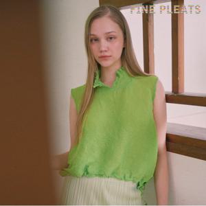 [FINE PLEATS] 피네 플리츠 민소매 카라 스트링 탑 네온 그린