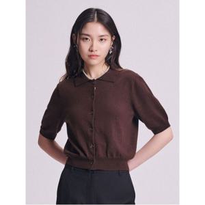 [24FW][B. my] 코튼 울 T칼라 반소매 카디건  브라운 (BF485AN01D)