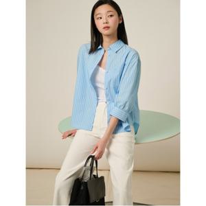 [25SS]코튼 스트라이프 7부 소매 셔츠  블루 (BF5364C02P)