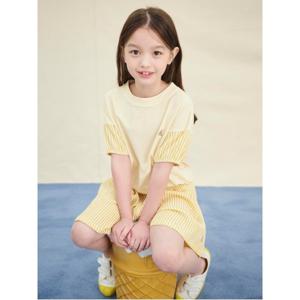 핫썸머 여아 반팔 그래픽 티셔츠 세트 - 옐로우