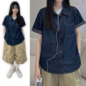 [브리치]  / 논페이드 여름원단 보이 빈티지 생지 데님 반팔 셔츠 청남방