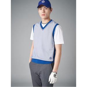 남성 투톤 니트 베스트  블루
