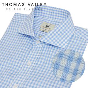 [THOMAS VAILEY] 토마스 베일리 린넨 깅엄체크 와이드카라 슬림핏셔츠 블루 1THTHC1MSU145