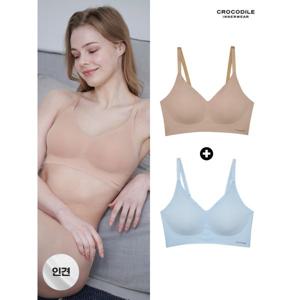 [하프클럽/크로커다일 이너웨어]쿨 인견 스트랍 감탄브라 1+1 베이지+라이트블루