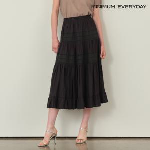 [롯데백화점]( 에브리데이)펀칭 셔링 레이스 밴딩 롱 스커트 (EB2WH022D)