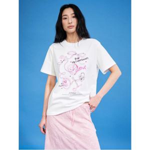 하트 프린팅 박시 반팔 티셔츠  화이트 (115342AQ11)