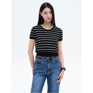 밑단골지 스트라이프 반팔 풀오버  블랙 (355451LYE5)