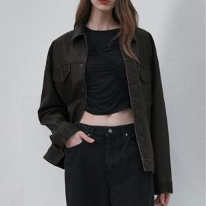 [최초가 : 129,000원]PU레더 워싱 진 자켓 [블랙]_LMOJK01E1BK