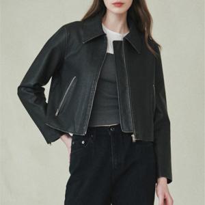 [최초가 : 109,000원]PU레더 워싱 크롭 자켓 [블랙]_LMOJK05E1BK