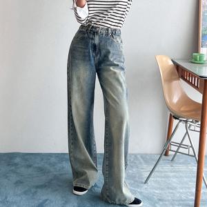 [빼빼] (S~3XL) (자체제작)빅사이즈 올밴딩 워싱 루즈 롱 와이드 청바지