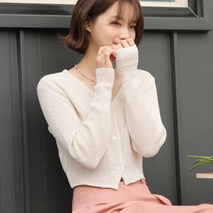 [빼빼] 브이넥 부클 하찌 시스루 크롭 니트 가디건