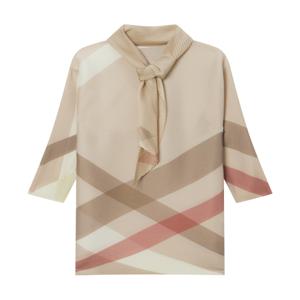 닥스 여성 DLTS5BP23I1 [D-PLEATS][스카프 세트] 베이지 사선 체크 7부 소매 플리츠 티셔츠
