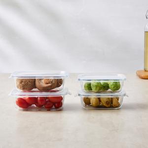 이지오픈 직사각 오븐 유리 밀폐용기 4p세트 370ml 2p + 640ml 2p