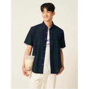 코튼 폴리 그리드체크 반소매 셔츠  그린 (BC5465C54M)