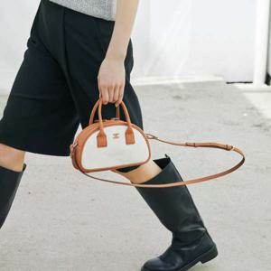 OZ Mini Half Moon Canvas Cross Bag Ivory_Pecan Brown