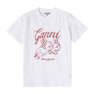 GANNI T3994 151 버니 로고 프린트 여성 반팔티