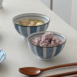 블루 스트라이프 1인 밥공기, 국그릇 세트