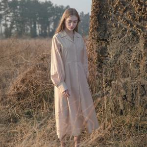 LORA cotton shirt dress_APRICOT BEIGE