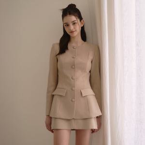 RACHEL button jacket skirt set_DEEP BEIGE