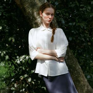 GELMA round collar puff shirt_WHITE