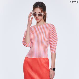 yoyoyoy [여성][최초가 119,000원] 깅엄체크 5부소매 블라우스_AI04WNPBL05