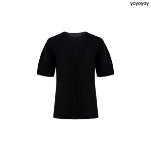yoyoyoy [남성][최초가 89,000원] 라운드 루즈 플리츠 반팔 티셔츠 블랙_AJ04MRPTS03