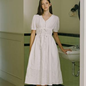 Ribbon Shirring Long Dress_White [N24SMOP004]