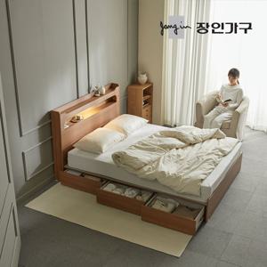 메이비 LED 직선헤드 수납 침대프레임 더블 D +본넬매트 (높이230)