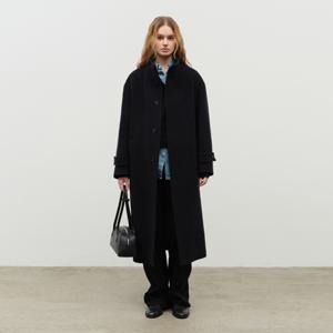 UNISEX STAND COLLARED WOOL COAT NAVY